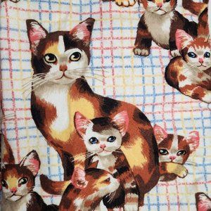 Vintage Owens Fashion Cat Kittens Picknic Plaid Double Full Blanket USA